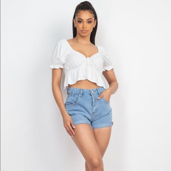 Open Front Puff Sleeve Top - Picture 3 of 5